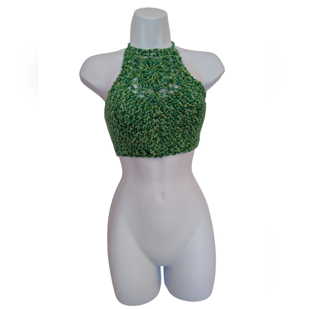 Green crochet halter crop top